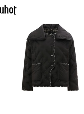 uhot/诱货黑色压绗线鹅绒羽绒服翻领超轻宽松保暖25新款UWWW1W433