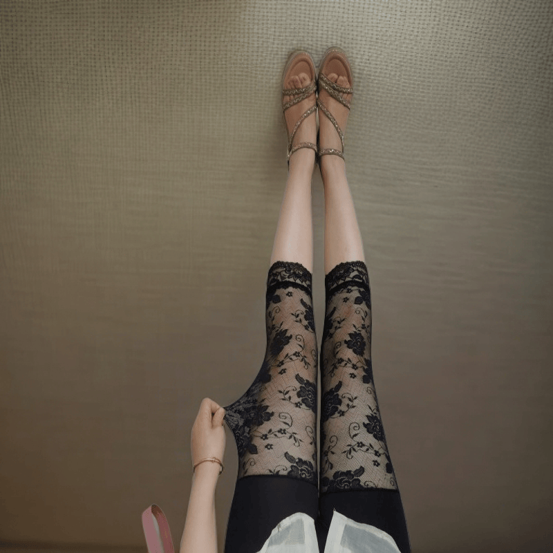 夏季蕾丝镂空打底裤外穿网纱防走光弹力七分裤女薄款大码防晒中裤