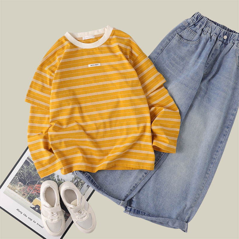 吴小越w1998男童中大童条纹假两件拼接长袖T恤长袖打底衫春秋韩版,童装/婴儿装/亲子装,T恤,淘宝优惠券,粉丝福利购,淘宝优惠卷