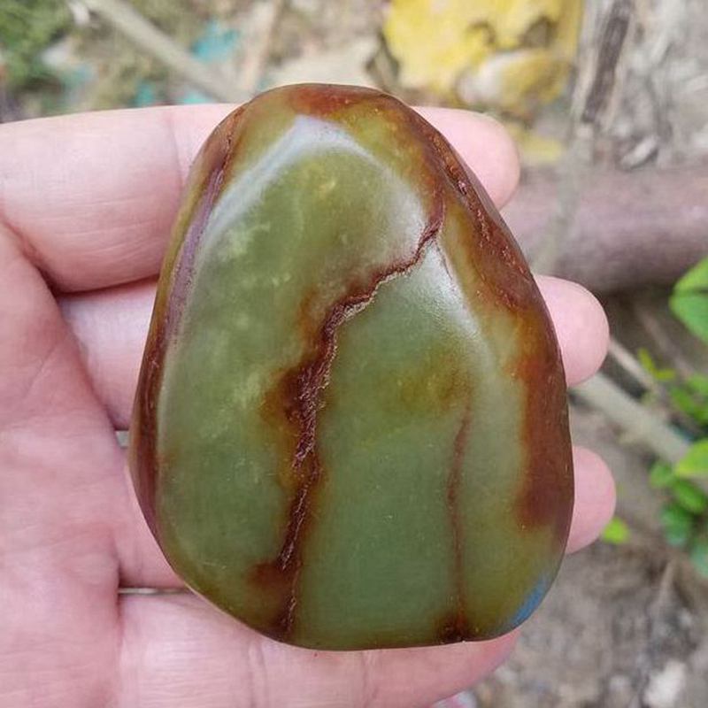 绿肉鸭蛋青和田玉原石籽料毛料玉石手把件296克77*61*31mm处理价