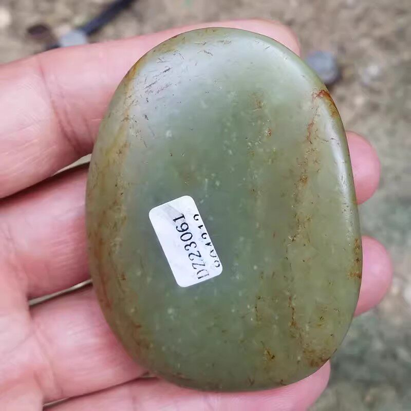 真皮和田玉青玉原石玉料毛料籽料手把件重130克71*53*19MM送证书
