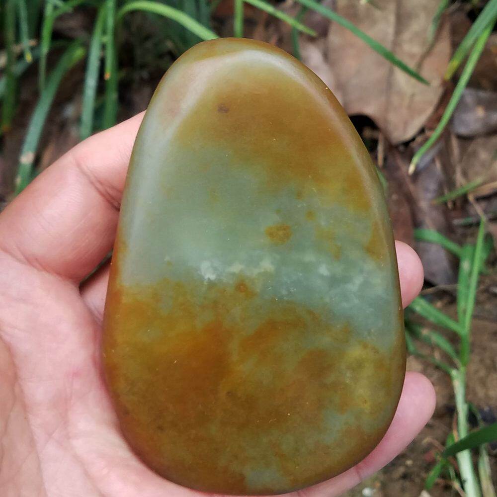 绿肉和田玉原石毛料籽料真皮鸭蛋青手把件247克108*72*17MM处理价