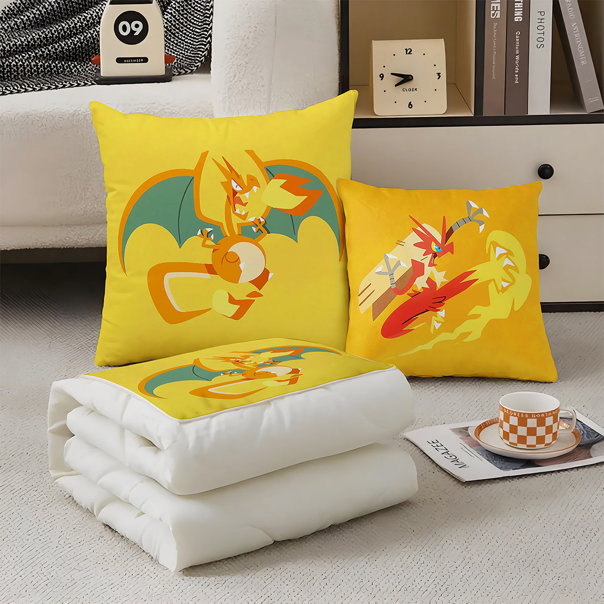 美式卡通宝可梦抱枕超软两用多功能空调被办公抱枕被子二合一被子