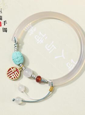 好运顺遂绿松石可爱卡通小熊2023新款轻奢小众文艺小清新文雅手镯