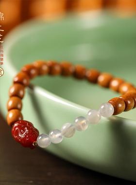 国潮【锦上花】小众轻奢女玉化黄油贡木桶珠搭配月光石单圈手链
