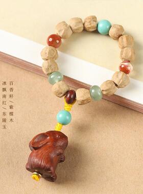 百香籽/绿檀玉石轻奢复古迷你可爱女款指尖文玩玉兔吉祥手捻礼物