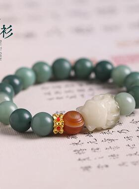 绿阴皮菩提手串风化菩提九尾狐坠单圈/双圈手串手持男女森系素雅