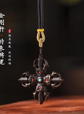 国潮古风个性百搭小叶紫檀金刚杵时来转运吊坠长款毛衣链男女项链