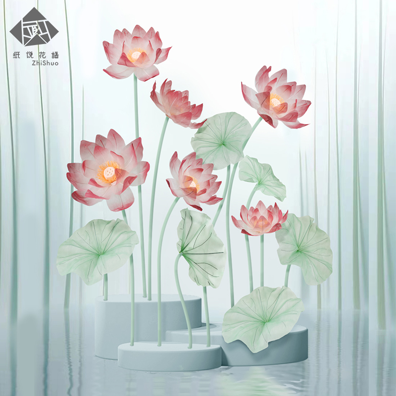夏季大型立体仿真荷叶荷花高端真丝纱花店铺橱窗装饰商场广场美陈