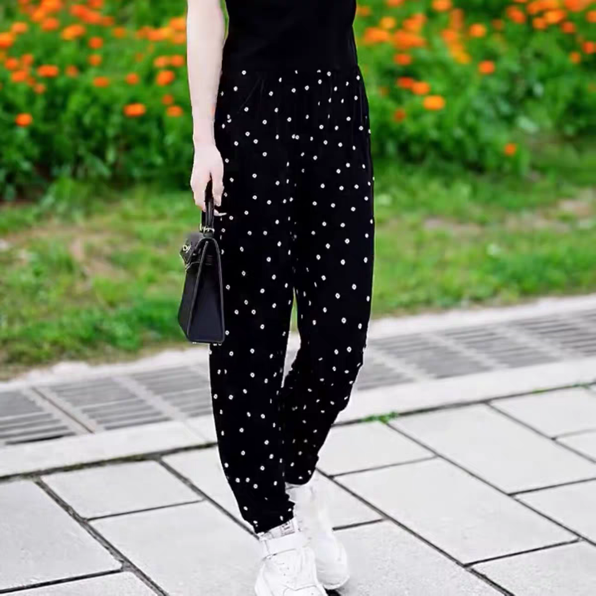 冰丝束脚裤女夏2025爆款碎花垂感宽松休闲裤九分灯笼裤雪纺凉凉裤