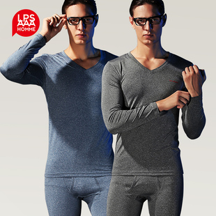 【天天特价】男士里起绒薄款修身V领保暖套装 衬衣打底低领不外露