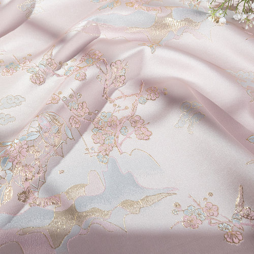 新款山水梅花提花织金浮雕布料