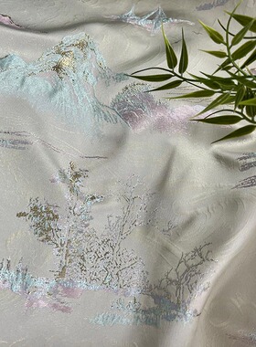山水年衣童装小清新浮雕提花油画设计师连衣裙外套礼服汉服布料旗