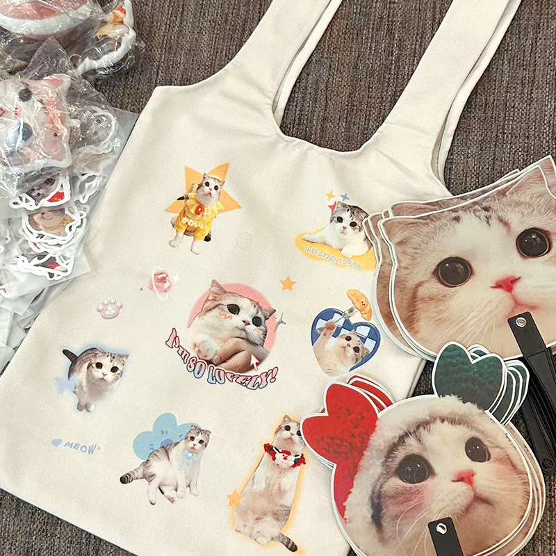 泡芙可爱猫猫背心袋帆布包