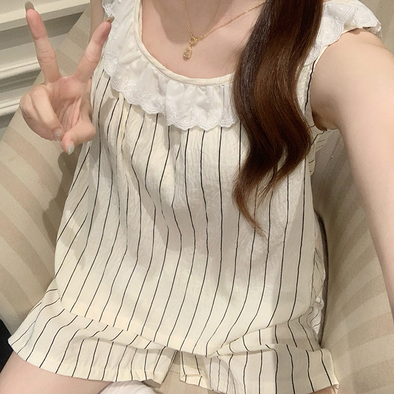 云朵棉睡衣女款夏季2025新款甜美背心短裤套装带胸垫条纹家居服女