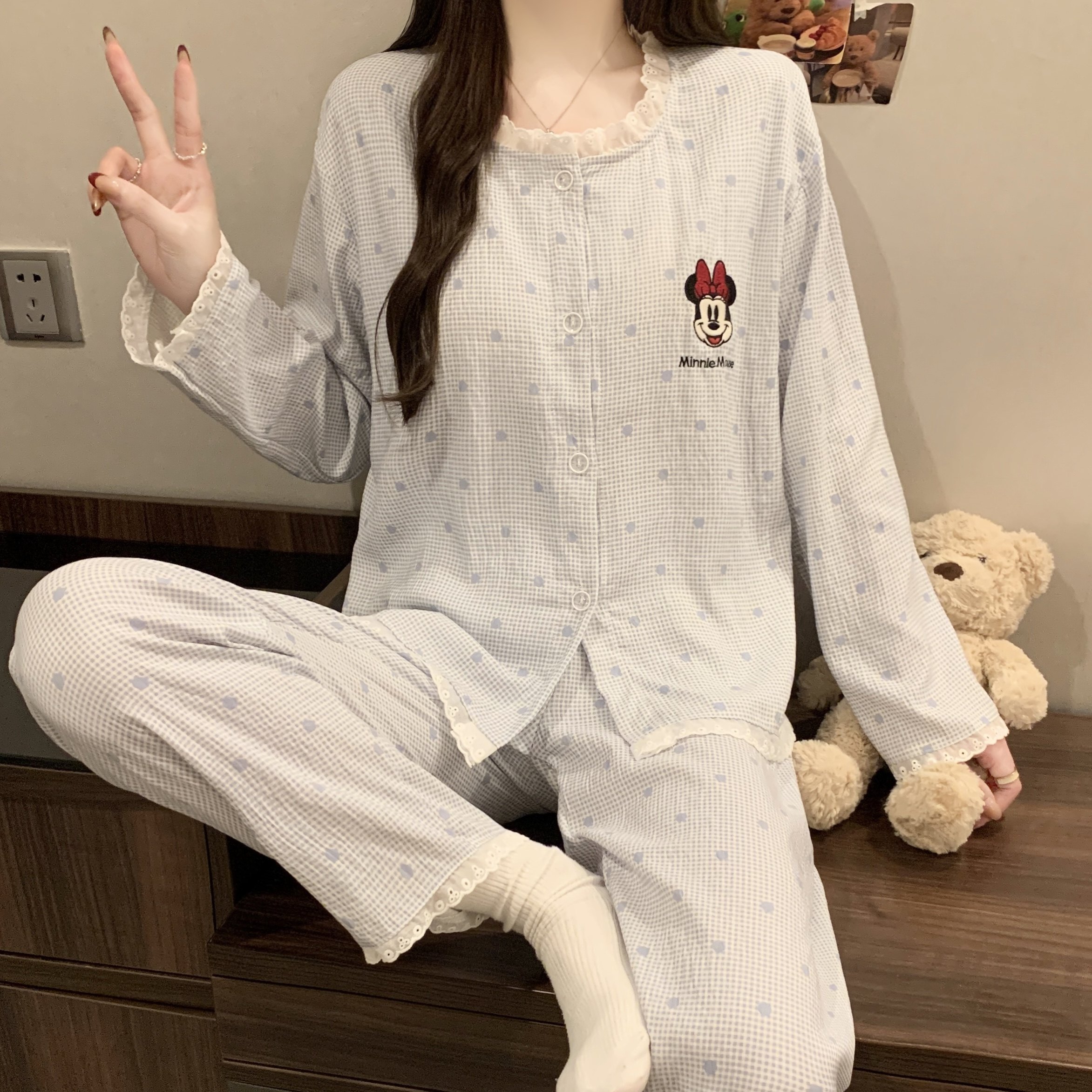 云朵棉睡衣女款春秋2026新款带胸垫长袖长裤甜美公主风家居服套装,女士内衣/男士内衣/家居服,睡衣/家居服套装,淘宝优惠券,粉丝福利购,淘宝优惠卷