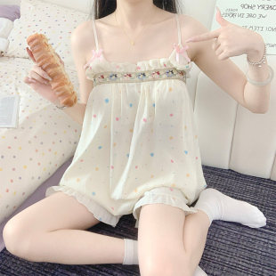 可爱甜美公主风家居服2026新款 套装 带胸垫 短裤 绝美吊带睡衣女夏季