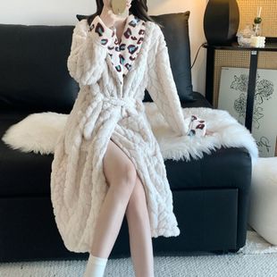 浴袍 加绒保暖家居服珊瑚绒睡衣女冬季 提花绒睡袍女款 秋冬2025新款