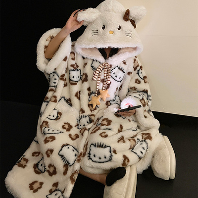 KT猫睡袍女冬季双面天鹅绒加厚