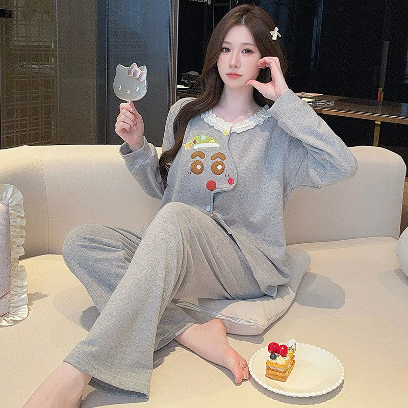 新款长袖睡衣女秋冬加绒加厚羊绒保暖长裤套装宽松大码家居服冬天