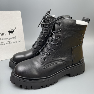 品牌撤柜头层牛皮马丁靴女中筒靴