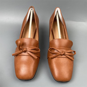 女平底百搭软皮舒适女皮鞋 内里真皮猪皮法式 风蝴蝶结方头浅口单鞋