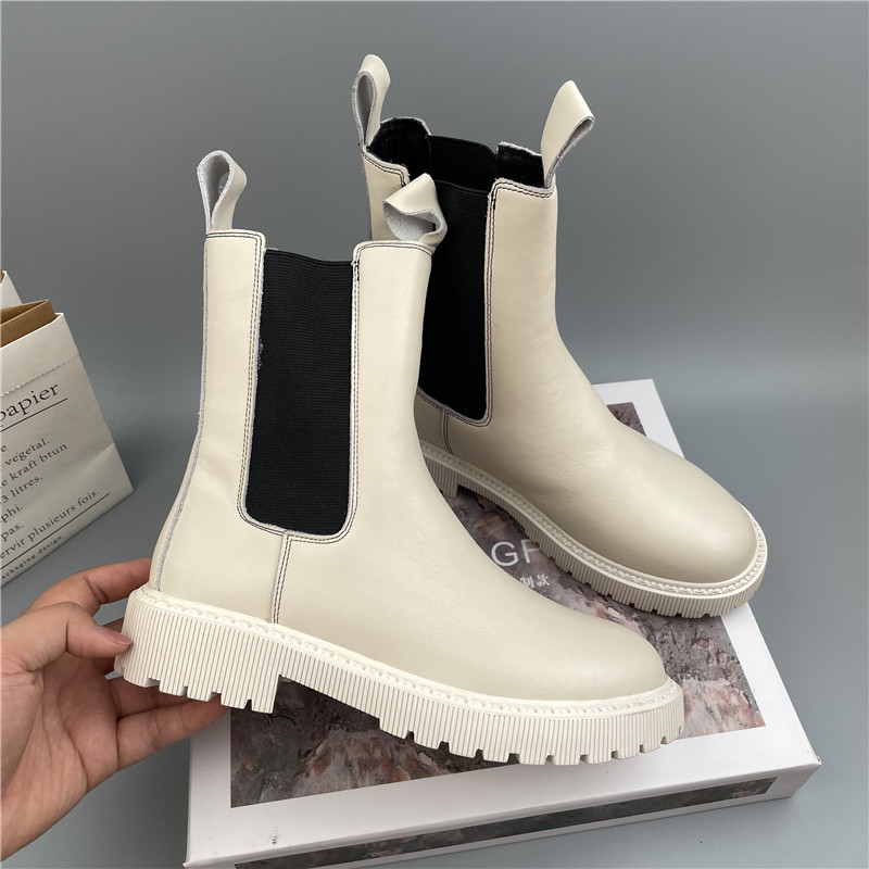 真皮烟筒靴女中筒马丁靴子