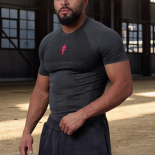 口圆领修身 健身T恤男2026新款 收袖 弹力肌肉美式 上衣 速干运动短袖