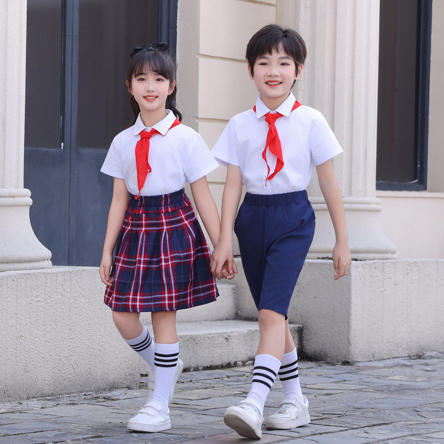 儿童白衬衫短袖套装幼儿园演出服