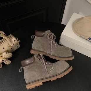 英伦风厚底短筒机车靴户外韩系 真皮复古磨砂皮马丁靴女2025秋新款