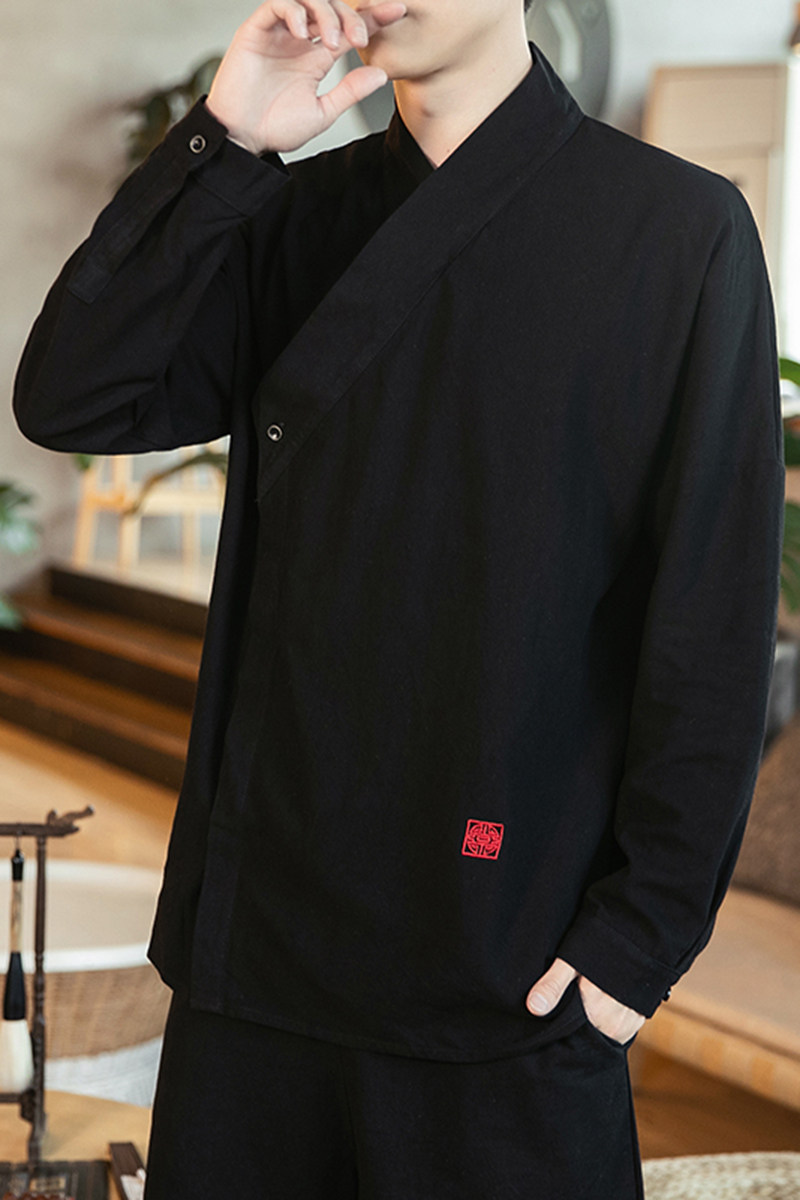 风男装亚麻长袖T恤唐装衬衣中式汉服佛系内搭A321-1-T821-P65,男装T恤,电商A321-1（原钱塘6020）