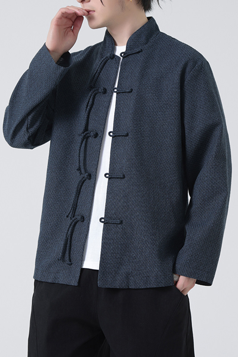 唐装春夏风古风棉麻汉服盘扣亚麻长袖衬衫A321-1-C633-P75,男装衬衫,电商A321-1（原钱塘6020）