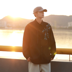 新中式长袖衬衫男春秋季潮刺绣盘扣设计感衬衣A321-C6277-P50图片