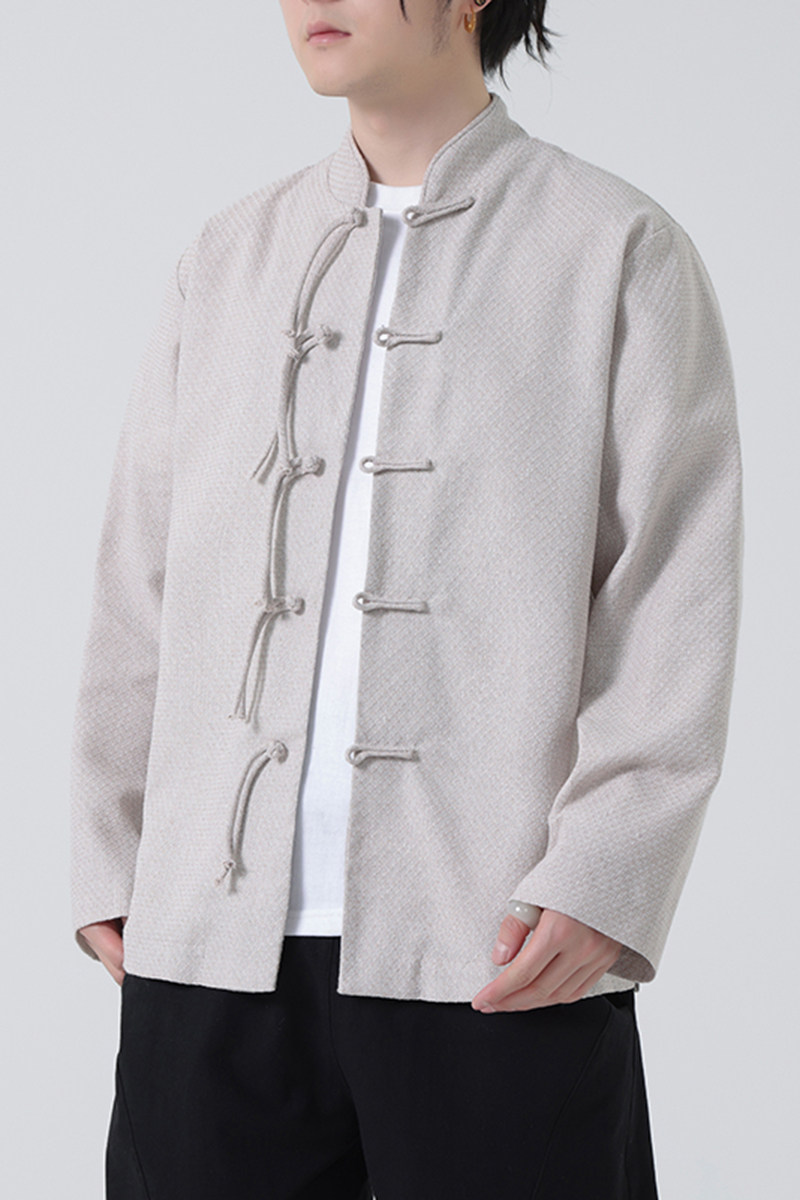 唐装春夏风古风棉麻汉服盘扣亚麻长袖衬衫A321-1-C633-P75,男装衬衫,电商A321-1（原钱塘6020）