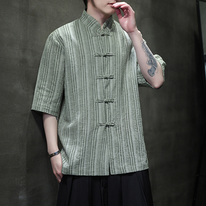 风衬衫男夏季大码中式棉麻衬衣唐装上衣汉服A321-1-C657-P70图片