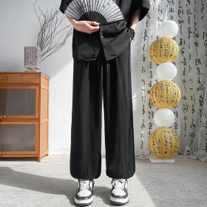 夏季新中式阔腿束脚宽松亚麻裤垂感风男裤A321-1-K936-P70图片