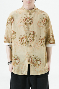 风夏季短袖衬衫汉服休闲大码印花男上衣唐装A321-1-C628-P50图片