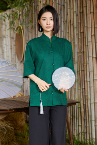 风夏季亚麻透气衬衫印花中式唐装汉服衬衣A321-1-C656-P75图片