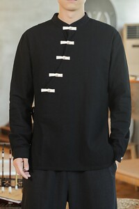 新中式春秋棉麻盘扣长袖衬衫男风复古衬衣A321-1-CS558-P55图片