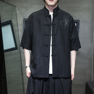 刺绣汉服风夏季轻薄亚麻短袖衬衫男新中式唐装A321-C650-P65图片