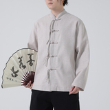 唐装春夏风古风棉麻汉服盘扣亚麻长袖衬衫A321-1-C633-P75，男装衬衫，电商A321-1（原钱塘6020）