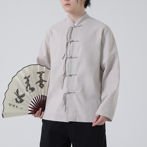 唐装春夏风古风棉麻汉服盘扣亚麻长袖衬衫A321-1-C633-P75图片