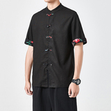 风男装立领衬衣复古中式大码亚麻衬衫A321-1-C620-P40，男装衬衫，电商A321-1（原钱塘6020）