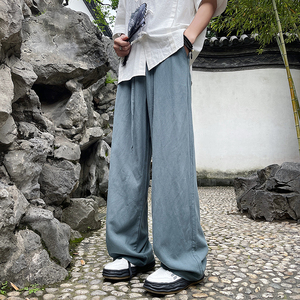 夏季新中式垂感长裤宽松阔腿风亚麻拖地裤A321-1-K938-P70图片