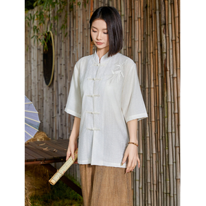 刺绣汉服风夏季轻薄亚麻短袖衬衫男新中式唐装A321-C650-P65图片