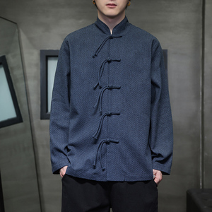 唐装春夏风古风棉麻汉服盘扣亚麻长袖衬衫A321-1-C633-P75图片