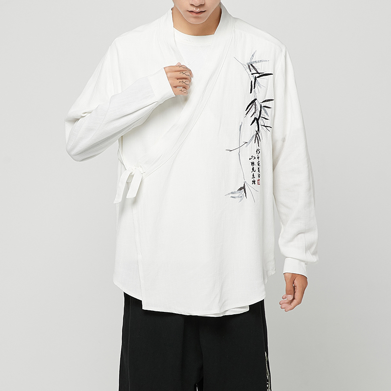 风改良汉服男披风古风竹子刺绣亚麻仙气开衫A321-1-F02-P70，男装民族服装，电商A321-1（原钱塘6020）