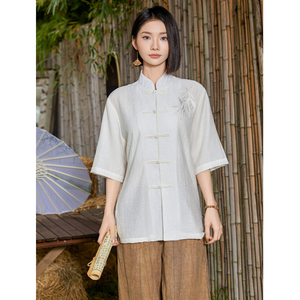 刺绣汉服风夏季轻薄亚麻短袖衬衫男新中式唐装A321-C650-P65图片