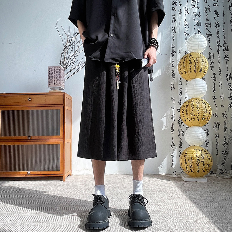 新中式夏季宽松直筒垂感七分阔腿风亚麻男裤A321-1-K937-P60,男装休闲裤,电商A321-1（原钱塘6020）