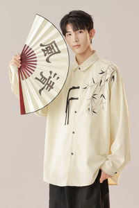 新中式长袖衬衫男春秋季潮刺绣盘扣设计感衬衣A321-C6277-P50图片